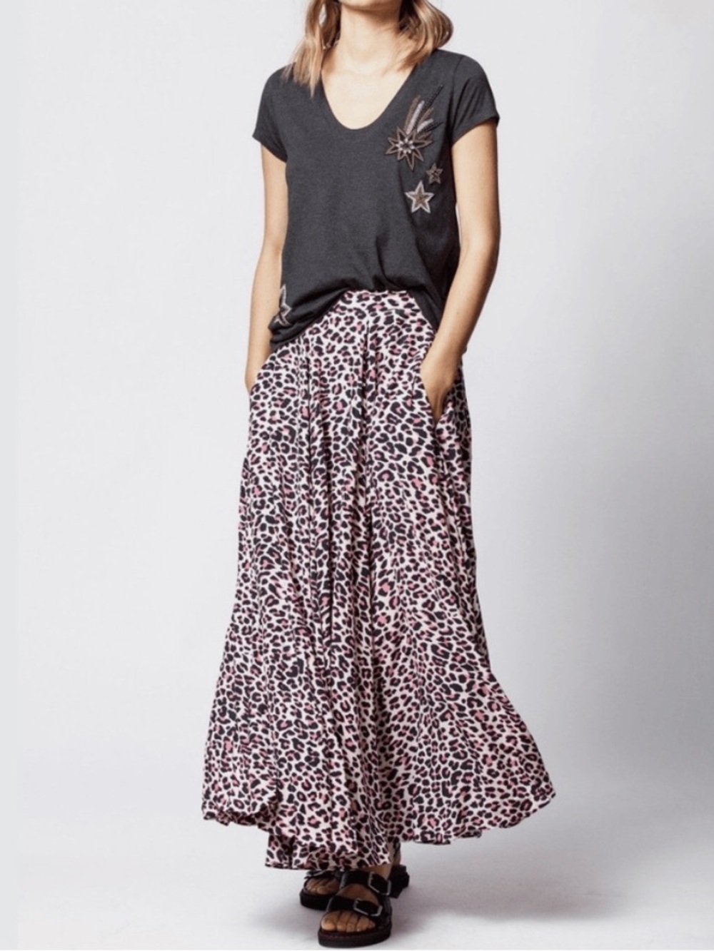 Zadig & Voltaire Joyo Animal Print Flared Maxi Skirt